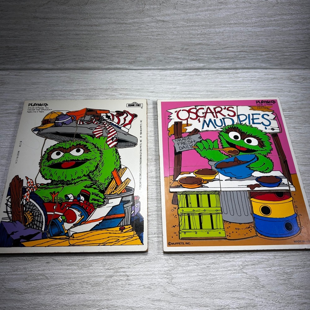 Playskool Sesame Street Oscar the Grouch Mud Pies‎ Puzzle Set 1984 Vintage